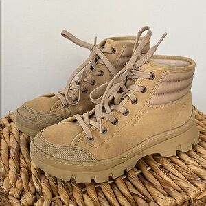 Women's Beige Lace-Up Suede Hiking Boots